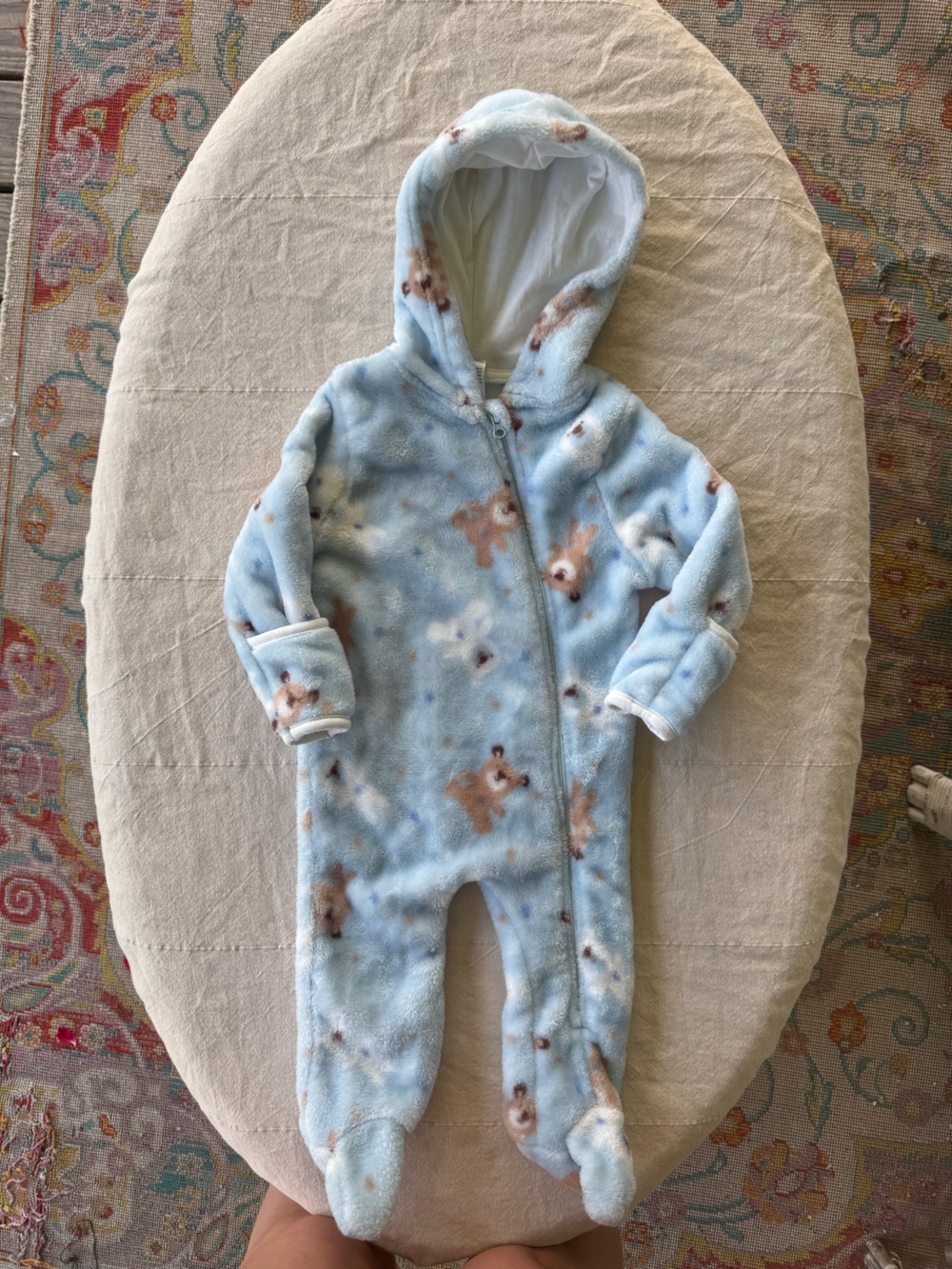 Baby Blue Bear Hooded One-Piece Romper